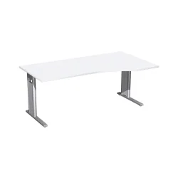 Geramöbel Büro-Schreibtisch Profi, C-Fuss-Gestell, PC-Form-Tischplatte rechts, BxT 1.800 x 1.000 mm, weiss