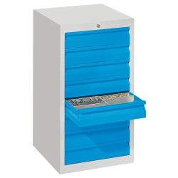 PAVOY Leichter Schubladenschrank, Rollenführung, Schubladen 8x100 mm, Breite 500 mm, enzianblau, lichtgrau