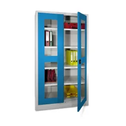 PAVOY Flügeltürschrank mit Sichtfenstern, HxBxT 1.950 x 1.200 x 500 mm, anthrazitgrau, lichtgrau