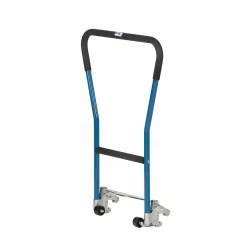 Rohrschiebebügel, für Paletten-Fahrgestell, Stahlrohr, blau, einklinkbar, 2 Hilfsrollen