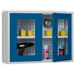 PAVOY Hängeschrank mit Sichtfenster, HxBxT 600 x 800 x 300 mm, Lochrückwand, rubinrot, reinweiss
