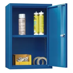 Hängeschrank, Höhe 600 mm, mit Vollblechtür/en, Breite 400 mm, glatte Rückwand, grau / blau Pavoy
