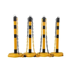 Kettenständer-Set Premium, Aussenbereich, 4 Ständer schwarz/gelb, 3 Ketten à 3 m
