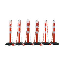 Kettenständerset, 4 Pfosten+4 Ketten, rot-weiss