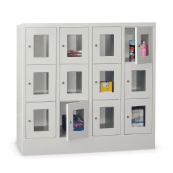 PAVOY Schliessfachschrank mit Sichtfenster, 4 x 3 Fächer, HxBxT 1.187 x 1.600 x 500 mm, anthrazitgrau, lichtgrau