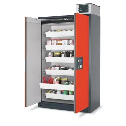 asecos® Brandschutzschrank Q-PEGASUS/Typ 90, 4 Auszugswannen, HxBxT 1.953 x 599 x 615 mm, lichtgrau
