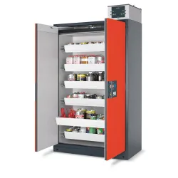 asecos® Brandschutzschrank Q-PEGASUS/Typ 90, 4 Auszugswannen, HxBxT 1.953 x 893 x 615 mm, enzianblau