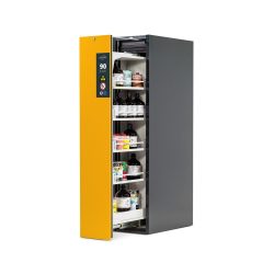 asecos® Brandschutzschrank V-MOVE-90 mit Vertikalauszug, HxBxT 1.966 x 449 x 860 mm, anthrazit, gelb