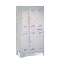 PAVOY Kleiderspind mit Sockel + Drehriegelverschluss, 2-stöckig, 6 Fächer, HxBxT 1.850 x 900 x 500 mm, enzianblau, lichtgrau