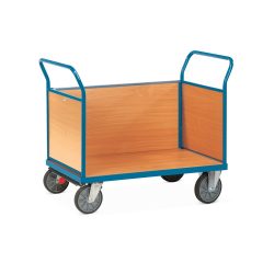 fetra® Plattformwagen, 3-seitig mit Holzwänden, Ladefläche BxT 700 x 1.000 mm, mit Zentralbremse
