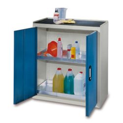 C+P Chemikalienschrank Acurado, 4 verzinkte Auffangwannen, HxBxT 1.950 x 930 x 500 mm, lichtgrau, verkehrsgelb
