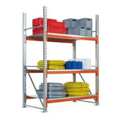 META Weitspannregal, mit Stahlpaneelen, GF, verzinkt/rotorange, HxBxT 3.300 x 2.225 x 800 mm