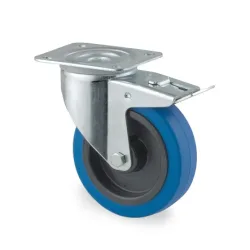 TENTE® Lenkrolle Elastik-Gummi, Rollenlager, Totalfeststeller, Schwenklagerschutz, spurlos, blau, Ø x Breite 100 x 34 mm, TK 160 kg