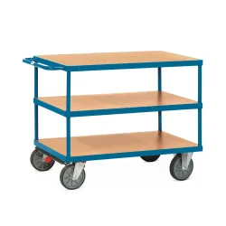 fetra® Schwerer Tisch- und Montagewagen, 3 Etagen à 800 x 1.200 mm, mit Zentralbremse