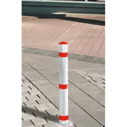 URBANUS Sperrpfosten aus Aluminium, umlegbar, Rundrohr Ø 76 mm zum Aufdübeln + Zylinderschlross, rot