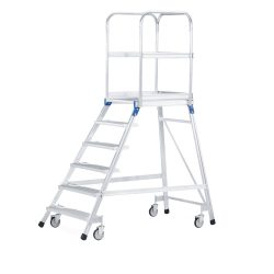 ZARGES Podesttreppe, fahrbar, 1-seitig begehbar, Standhöhe 1,44 m, Gitterrost