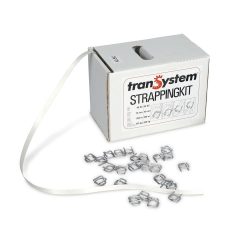 Umreifungsband-Set aus PET, verleimt, 13 mm x 250 lfm., inkl. Metallschnallen, weiss