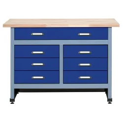 Werkbank mit 6 kleinen + 1 grossen Schublade, BxT 1.200 x 600 mm, blau
