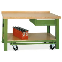 LOKOMA Mobiler Werkbanktisch Premium mit Schublade, TK 850 kg, HxBxT 850 x 1.500 x 700 mm, resedagrün