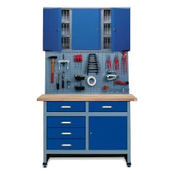 Werkstatt-Set Meran 3-teilig, Hängeschrank + Werkbank + Lochwand, Breite 1.200 mm, rot