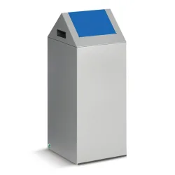 VAR® Wertstoffsammler, 60 Liter, selbstlöschend, Korpus lichtgrau, Deckel eckig/blau