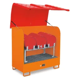 Gefahrstoff-Depot Typ GD-B BAUER, Stahl, L 1460 x B 830 x H 1460 mm, Auffangvolumen 220 Liter, gelborange RAL 2000