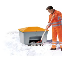 CEMO Streugutbehälter mit Entnahmeöffnung, grau/orange, 550 Liter
