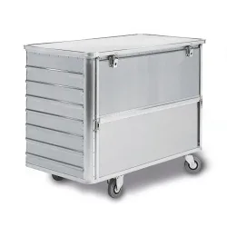 Transportwagen aus Leichtmetall, absenkbare Längswand, 355 Liter, mit Deckel