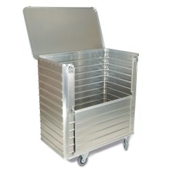 Alu-Kastenwagen mit halb abklappbarer Wand, 355 Liter, mit Deckel + Schlössern