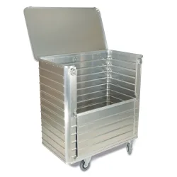 Alu-Kastenwagen mit halb abklappbarer Wand, 355 Liter, mit Deckel + Schlössern
