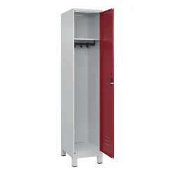 C+P Spind Classic PLUS, Füsse, 1 Abteil, HxBxT 1.950 x 400 x 500 mm, lichtgrau, rubinrot, Zylinderschloss, ohne Mitteltrennwand