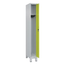 C+P Spind Classic PLUS, Füsse, 1 Abteil, HxBxT 1.950 x 250 x 500 mm, lichtgrau, clowngrün, Zylinderschloss, ohne Mitteltrennwand