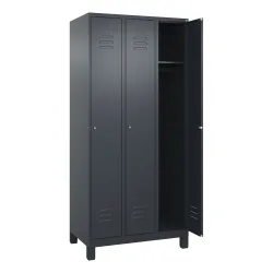 C+P Spind Classic PLUS, Füsse, 3 Abteile, HxBxT 1.950 x 900 x 500 mm, anthrazitgrau, anthrazitgrau, Zylinderschloss, ohne Mitteltrennwand