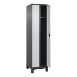 C+P Spind Classic PLUS, Füsse, 2 Abteile, HxBxT 1.950 x 500 x 500 mm, anthrazitgrau, lichtgrau, Zylinderschloss, ohne Mitteltrennwand