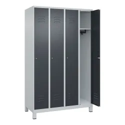 C+P Spind Classic PLUS, Füsse, 4 Abteile, HxBxT 1.950 x 1.200 x 500 mm, lichtgrau, anthrazitgrau, Zylinderschloss, ohne Mitteltrennwand