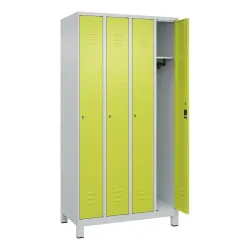 C+P Spind Classic PLUS, Füsse, 4 Abteile, HxBxT 1.950 x 1.000 x 500 mm, lichtgrau, clowngrün, Zylinderschloss, ohne Mitteltrennwand