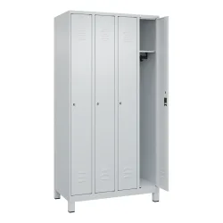 C+P Spind Classic PLUS, Füsse, 4 Abteile, HxBxT 1.950 x 1.000 x 500 mm, lichtgrau, lichtgrau, Zylinderschloss, ohne Mitteltrennwand