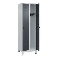 C+P Spind Classic PLUS, Füsse, 2 Abteile, HxBxT 1.950 x 600 x 500 mm, lichtgrau, anthrazitgrau, für Vorhängeschloss, ohne Mitteltrennwand