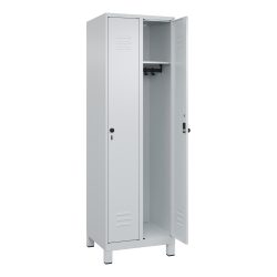 C+P Spind Classic PLUS, Füsse, 2 Abteile, HxBxT 1.950 x 600 x 500 mm, lichtgrau, lichtgrau, für Vorhängeschloss, ohne Mitteltrennwand