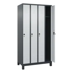 C+P Spind Classic PLUS, Füsse, 4 Abteile, HxBxT 1.950 x 1.000 x 500 mm, anthrazitgrau, lichtgrau, für Vorhängeschloss, ohne Mitteltrennwand