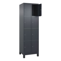 C+P Schliessfachschrank Classic PLUS, Füsse, 2 Abteile, HxBxT 1.950 x 600 x 500 mm, anthrazitgrau, anthrazitgrau, 8 Fächer, Zylinderschloss