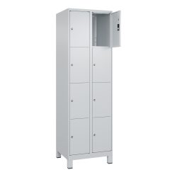 C+P Schliessfachschrank Classic PLUS, Füsse, 2 Abteile, HxBxT 1.950 x 600 x 500 mm, lichtgrau, lichtgrau, 8 Fächer, Zylinderschloss