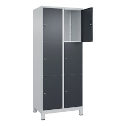 C+P Schliessfachschrank Classic PLUS, Füsse, 2 Abteile, HxBxT 1.950 x 800 x 500 mm, lichtgrau, anthrazitgrau, 6 Fächer, Zylinderschloss