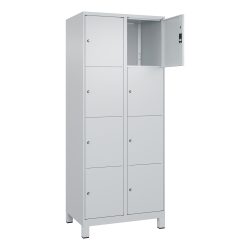 4er-Schließfachschrank Classic PLUS, 2 Abteile, lichtgrau, B 800 mm, 8 Fächer, mit Füßen C+P