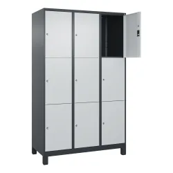 C+P Schliessfachschrank Classic PLUS, Füsse, 3 Abteile, HxBxT 1.950 x 1.200 x 500 mm, anthrazitgrau, lichtgrau, 9 Fächer, Zylinderschloss