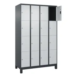 C+P Schliessfachschrank Classic PLUS, Füsse, 4 Abteile, HxBxT 1.950 x 1.200 x 500 mm, anthrazitgrau, lichtgrau, 16 Fächer, Zylinderschloss