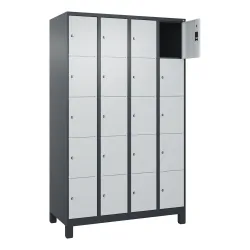 C+P Schliessfachschrank Classic PLUS, Füsse, 4 Abteile, HxBxT 1.950 x 1.200 x 500 mm, anthrazitgrau, lichtgrau, 20 Fächer, Zylinderschloss