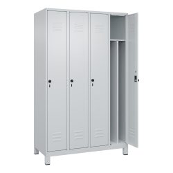 C+P Spind Classic PLUS, Füsse, 4 Abteile, HxBxT 1.950 x 1.200 x 500 mm, lichtgrau, lichtgrau, für Vorhängeschloss, mit Mitteltrennwand