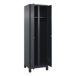 C+P Schwarz-Weiss-Spind Classic PLUS, Füsse, 2 Abteile, HxBxT 1.950 x 600 x 500 mm, anthrazitgrau, anthrazitgrau, Zylinderschloss