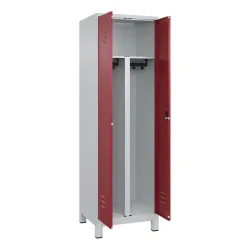 C+P PSA Doppel-Spind Classic PLUS, Füsse, 2 Abteile, HxBxT 1.950 x 600 x 500 mm, lichtgrau, rubinrot, Zylinderschloss